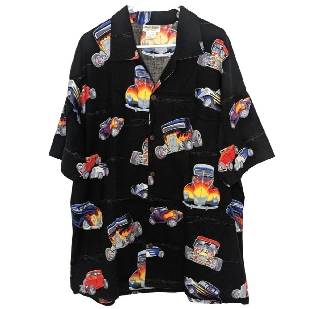 Matt Rider Laguna Beach Vintage Button Up Shirt Men's XL Hot Rods Black